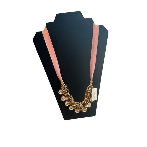 NWT Talbots Ribbon Necklace Pink, Gold, Clear